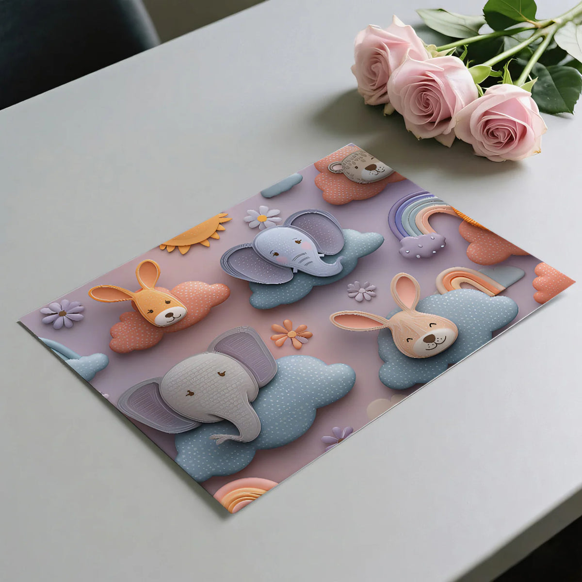 3D Animal Cloud Mural Wallpaper — Soft Pastel Whimsical Decor Mural Wallpaper - room preview 03