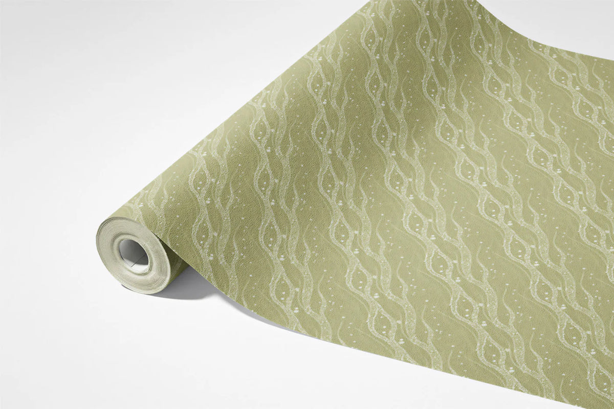Diagonal Ribbon Weave Mural Wallpaper — Soft Olive Texture Mural Wallpaper - room preview 03