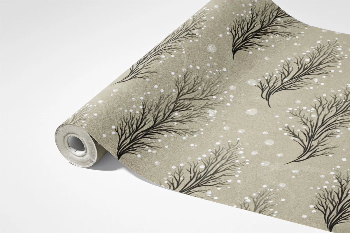 Winter Sprig Mural Wallpaper — Calm Neutral Botanical Mural Wallpaper - room preview 03