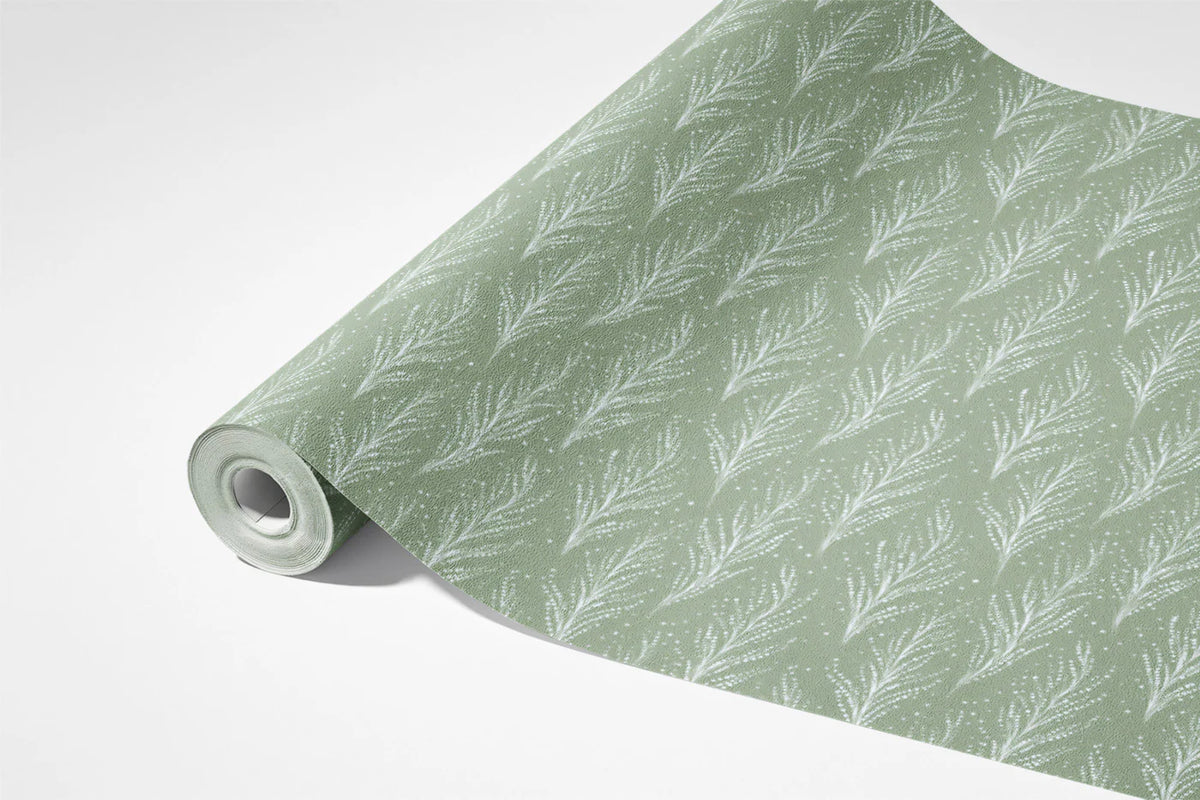 Feathered Leaf Mural Wallpaper — Muted Sage Green Botanical Mural Wallpaper - room preview 03