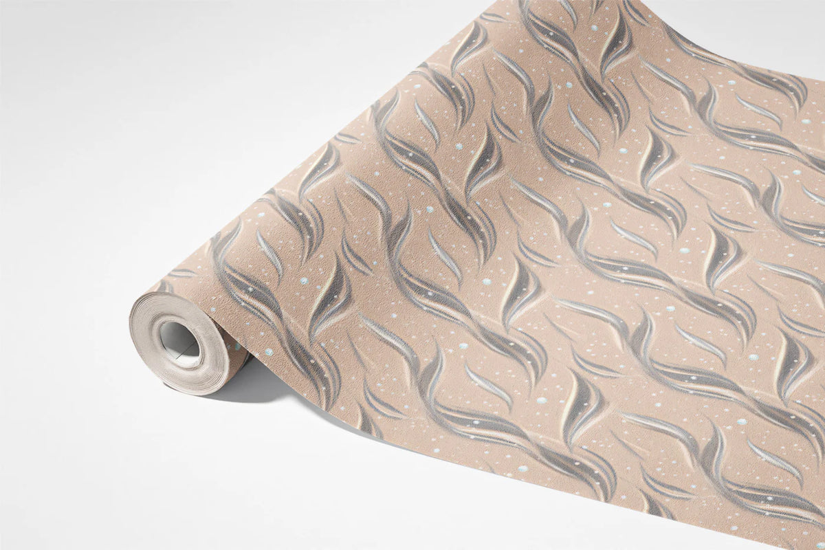 Woven Botanical Mural Wallpaper — Soft Dusty Rose and Gray Mural Wallpaper - room preview 03