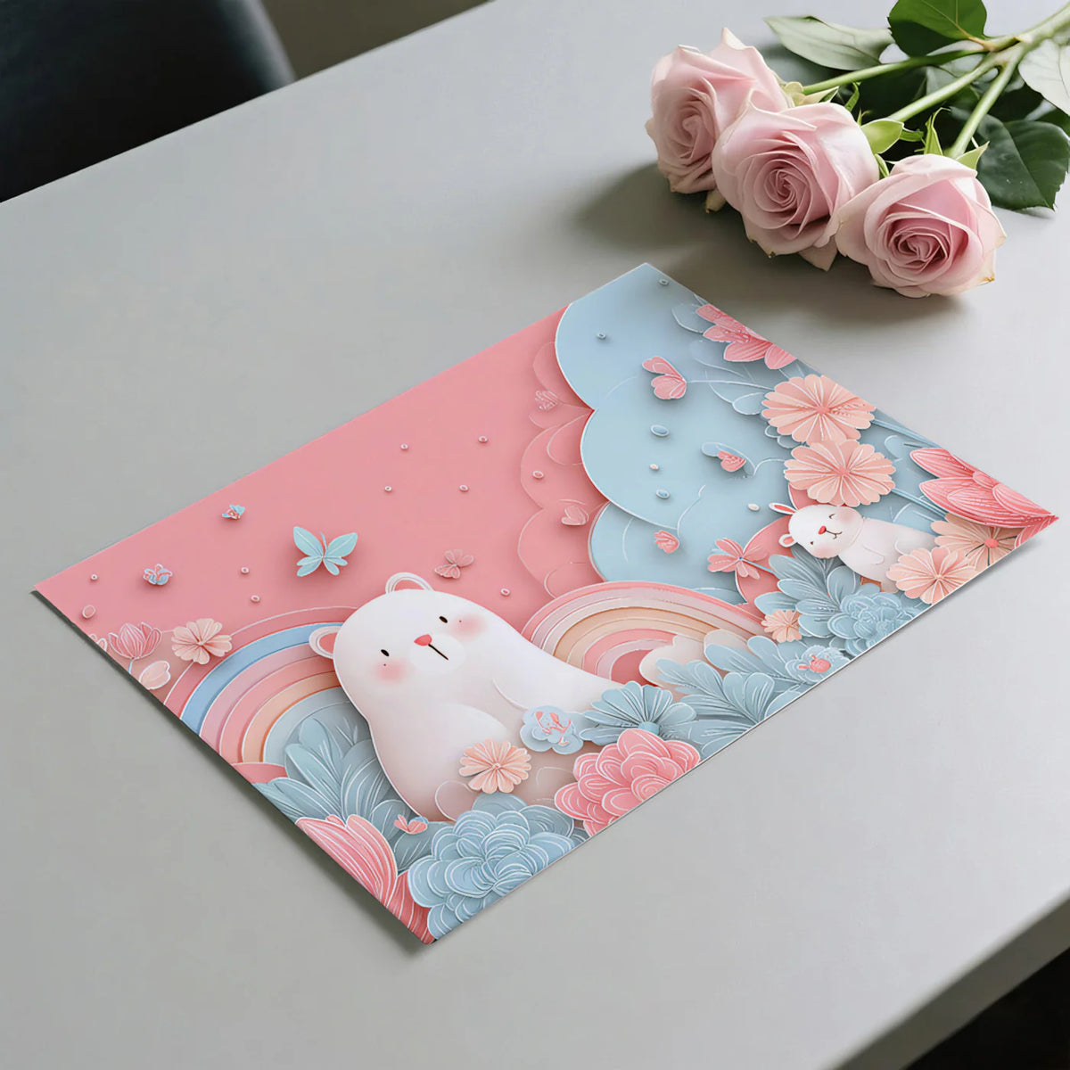 Paper-Cut Garden Bear and Bunny Mural — Whimsical Kids Wall Art Mural Wallpaper - room preview 03