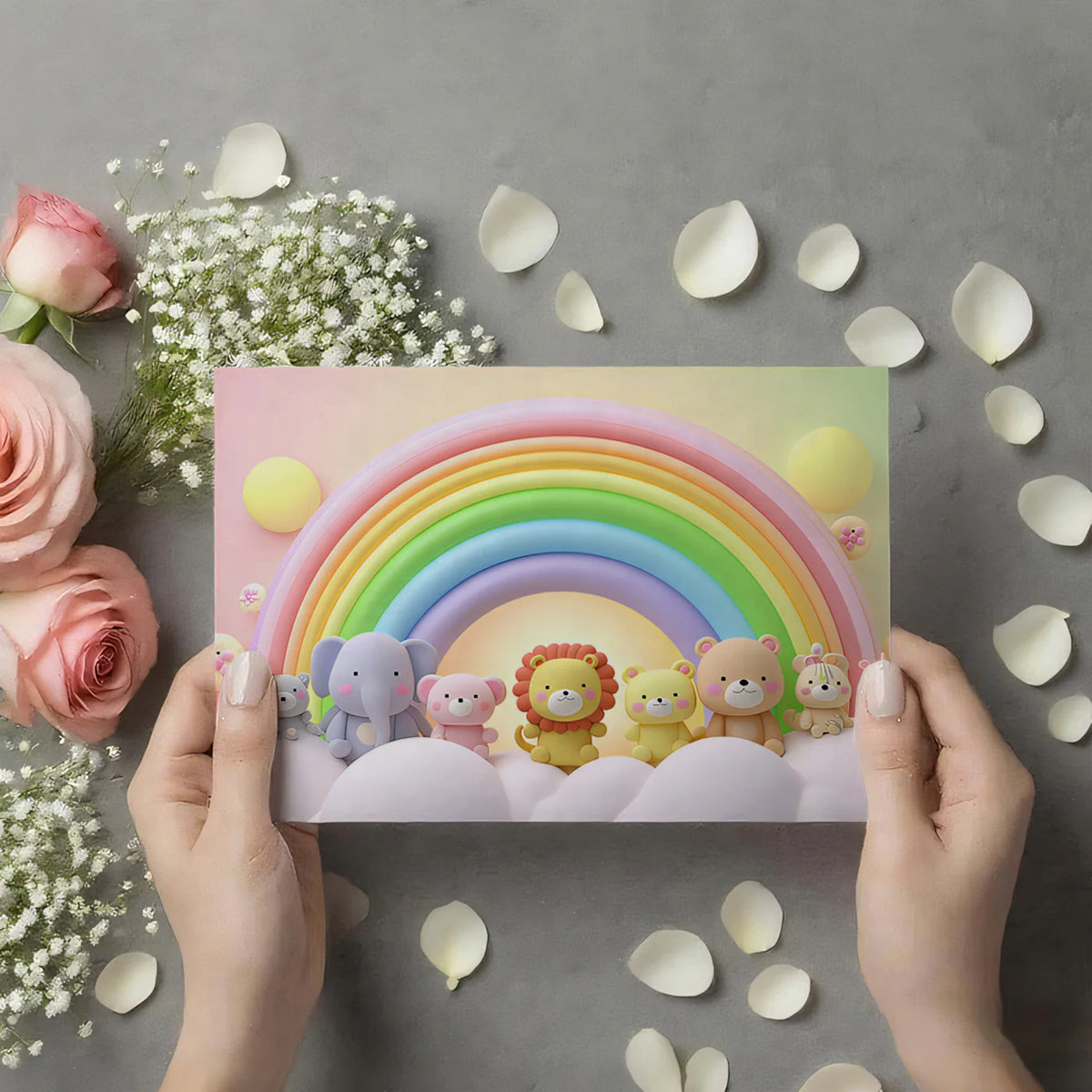 3D Plush Animal Rainbow Mural Wallpaper — Whimsical Kids Decor Mural Wallpaper - room preview 03