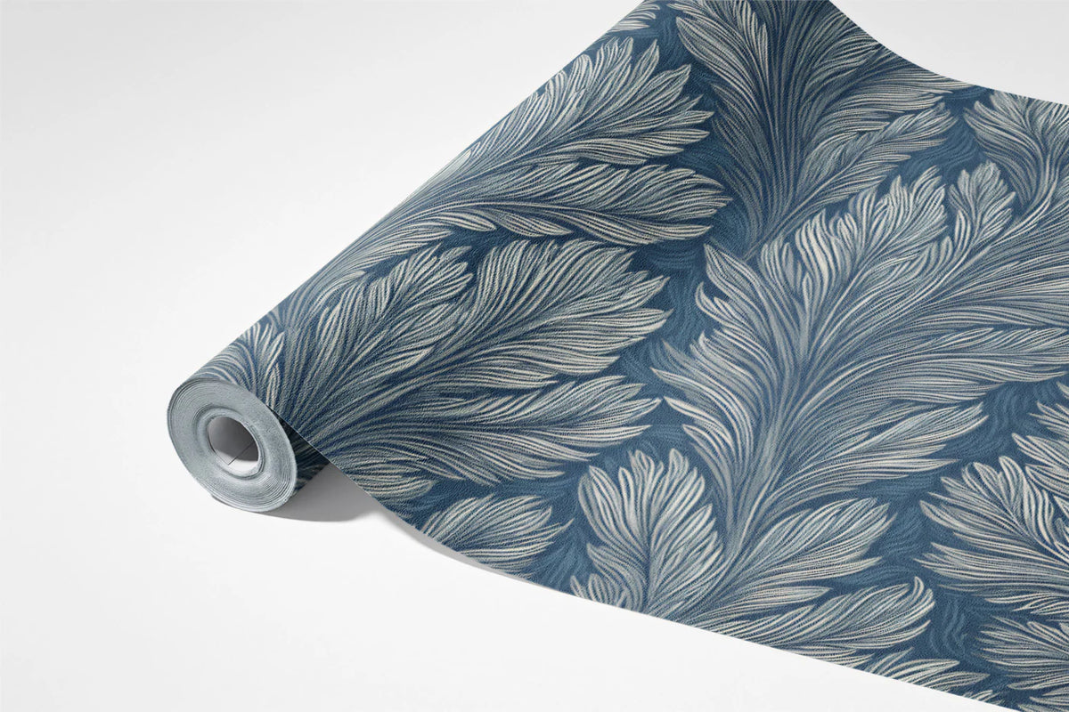 Indigo Fern Frond Mural Wallpaper — Moody Botanical Print Mural Wallpaper - room preview 03
