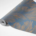 Feathered Leaf Mural Wallpaper — Dusty Blue and Ochre Gold Mural Wallpaper - room preview 03