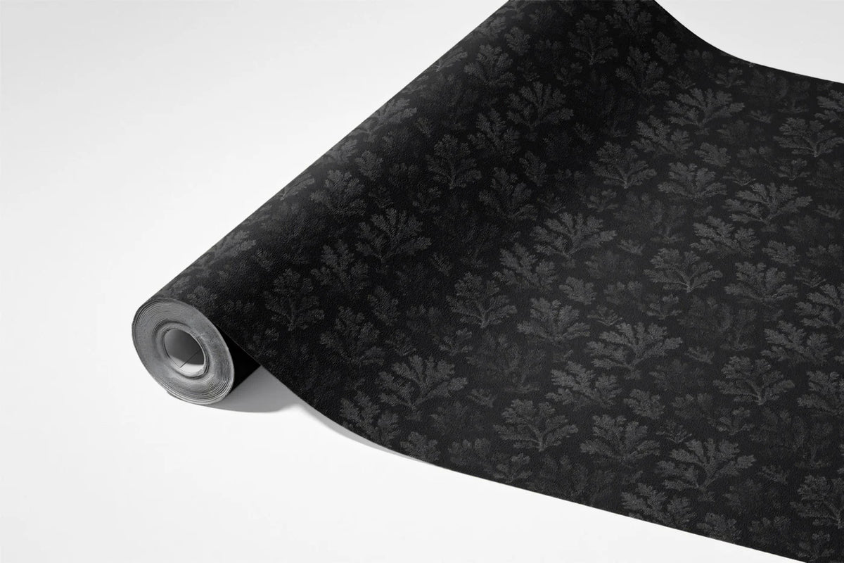 Micro Floral Damask Mural Wallpaper in Charcoal Black Mural Wallpaper - room preview 03