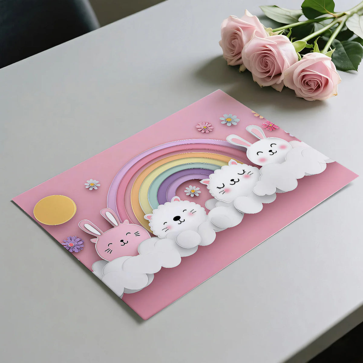 Paper-Cut Animal Rainbow Mural Wallpaper — Whimsical Soft Aesthetic Mural Wallpaper - room preview 03
