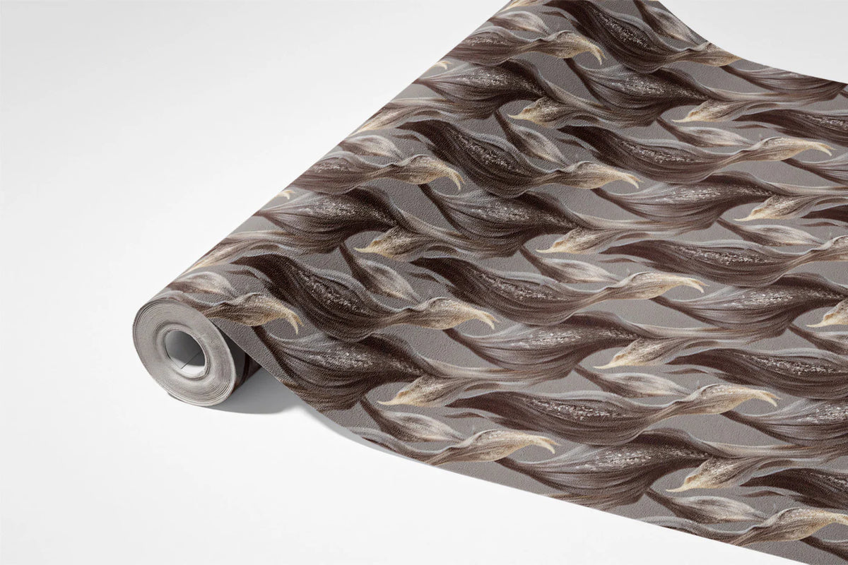 Micro Wavy Leaf Texture Wallpaper Dense Mocha & Taupe, Organic Weave Effect Mural Wallpaper - room preview 03