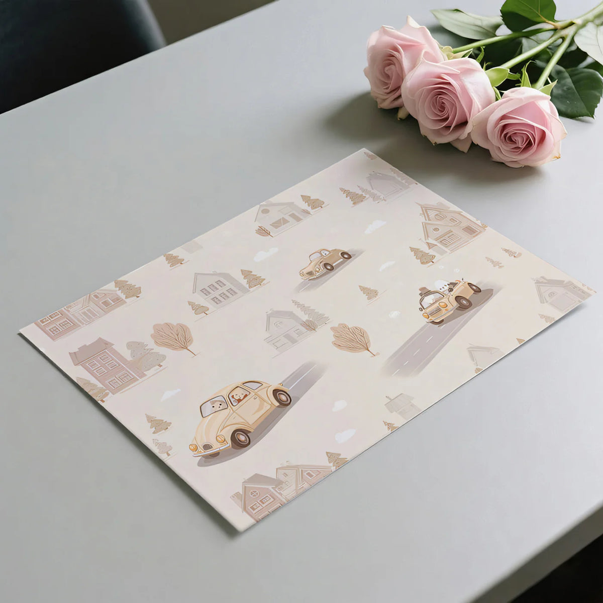 Vintage Village Road Trip Mural Wallpaper — Soft Neutral Design Mural Wallpaper - room preview 03
