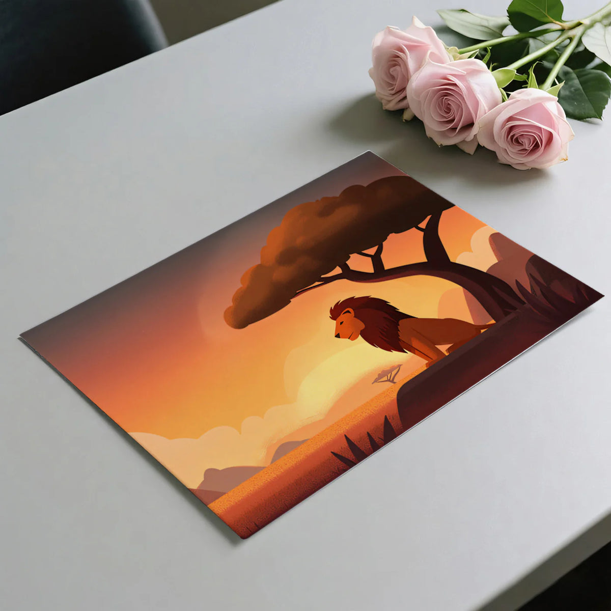 Lion at Sunset Savannah Mural Wallpaper — Minimalist Landscape Mural Wallpaper - room preview 03