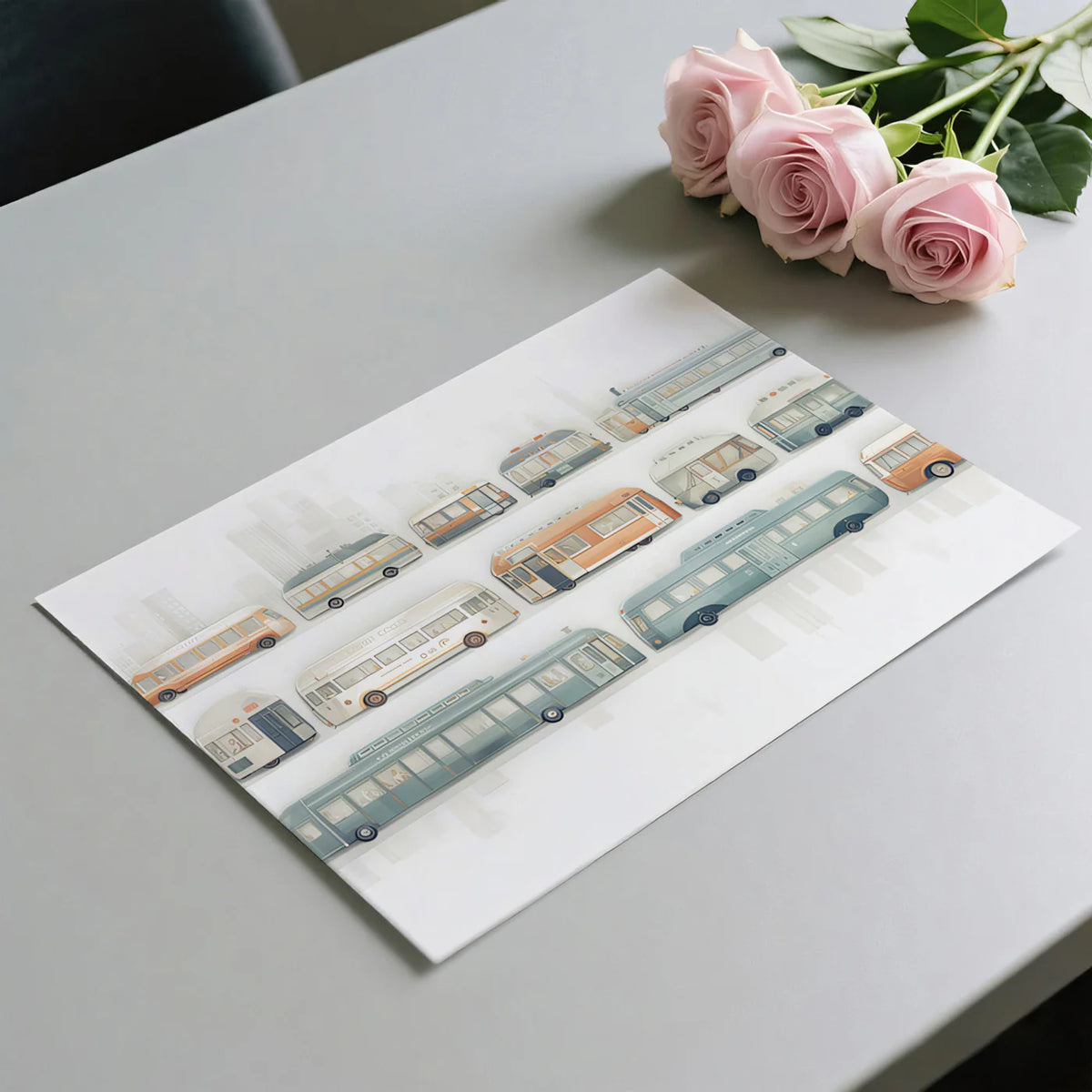 Vintage Bus Fleet Mural Wallpaper — Retro City Transit Design Mural Wallpaper - room preview 03