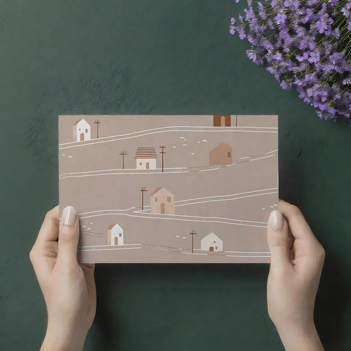 Minimalist Village Landscape Mural Wallpaper — Soft Earthy Tones Mural Wallpaper - room preview 03