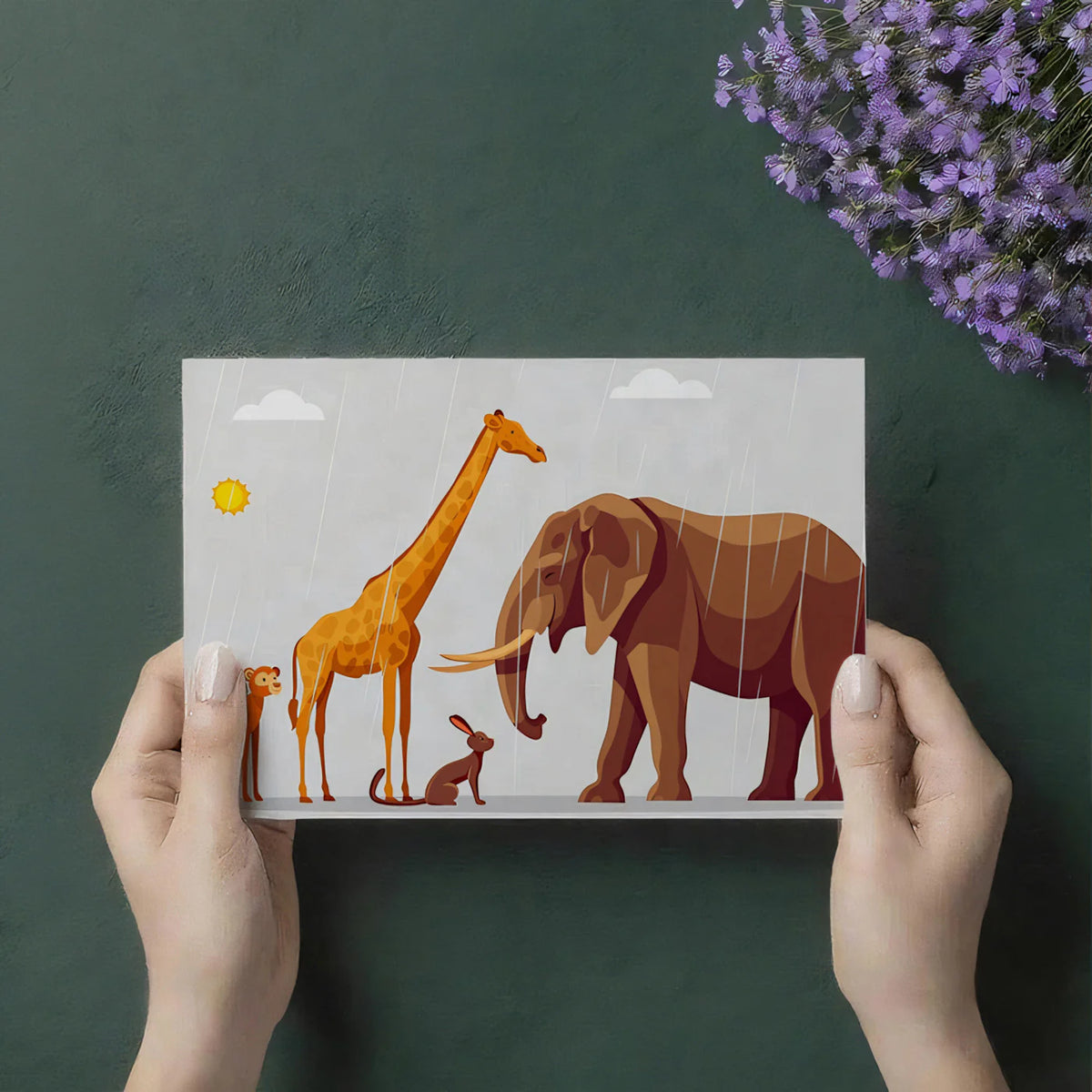Safari Animals Rain Mural Wallpaper — Playful Nursery Illustration Mural Wallpaper - room preview 03