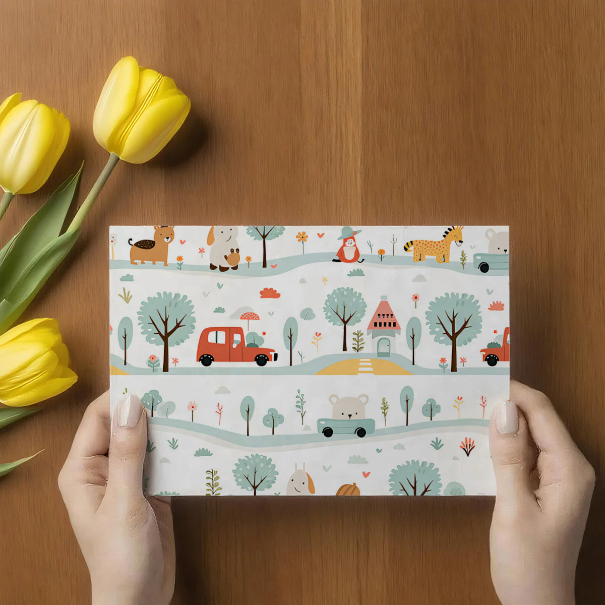 Folk Art Animal Village Mural Wallpaper — Whimsical Painted Scene Mural Wallpaper - room preview 03