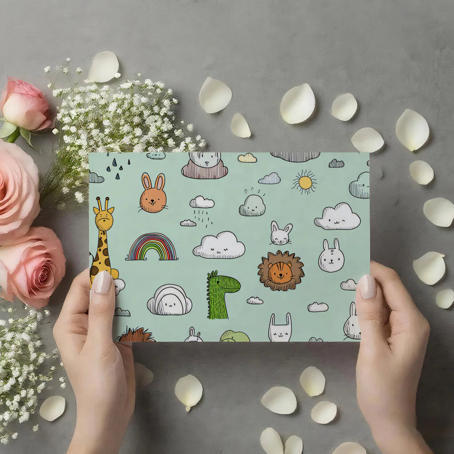 Kids Room Wallpaper Mural – Children Wall Mural for nursery – Safari Friends Doodle —Playful Nursery Design