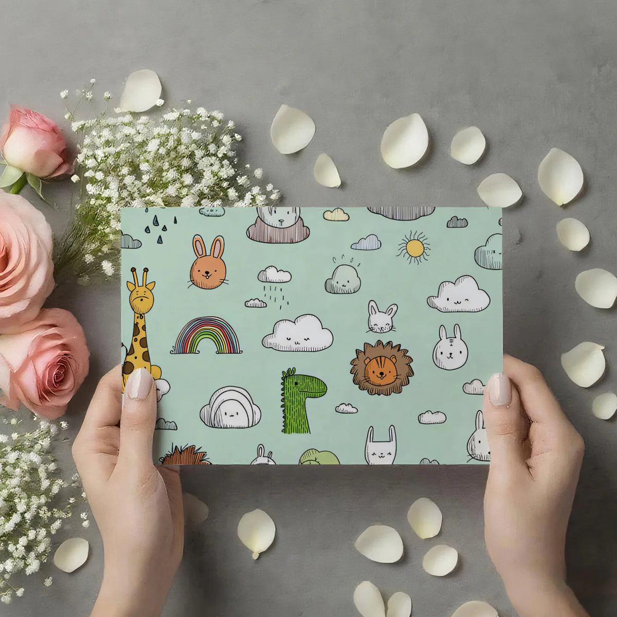 Safari Friends Doodle Mural Wallpaper —Playful Nursery Design Mural Wallpaper - room preview 03