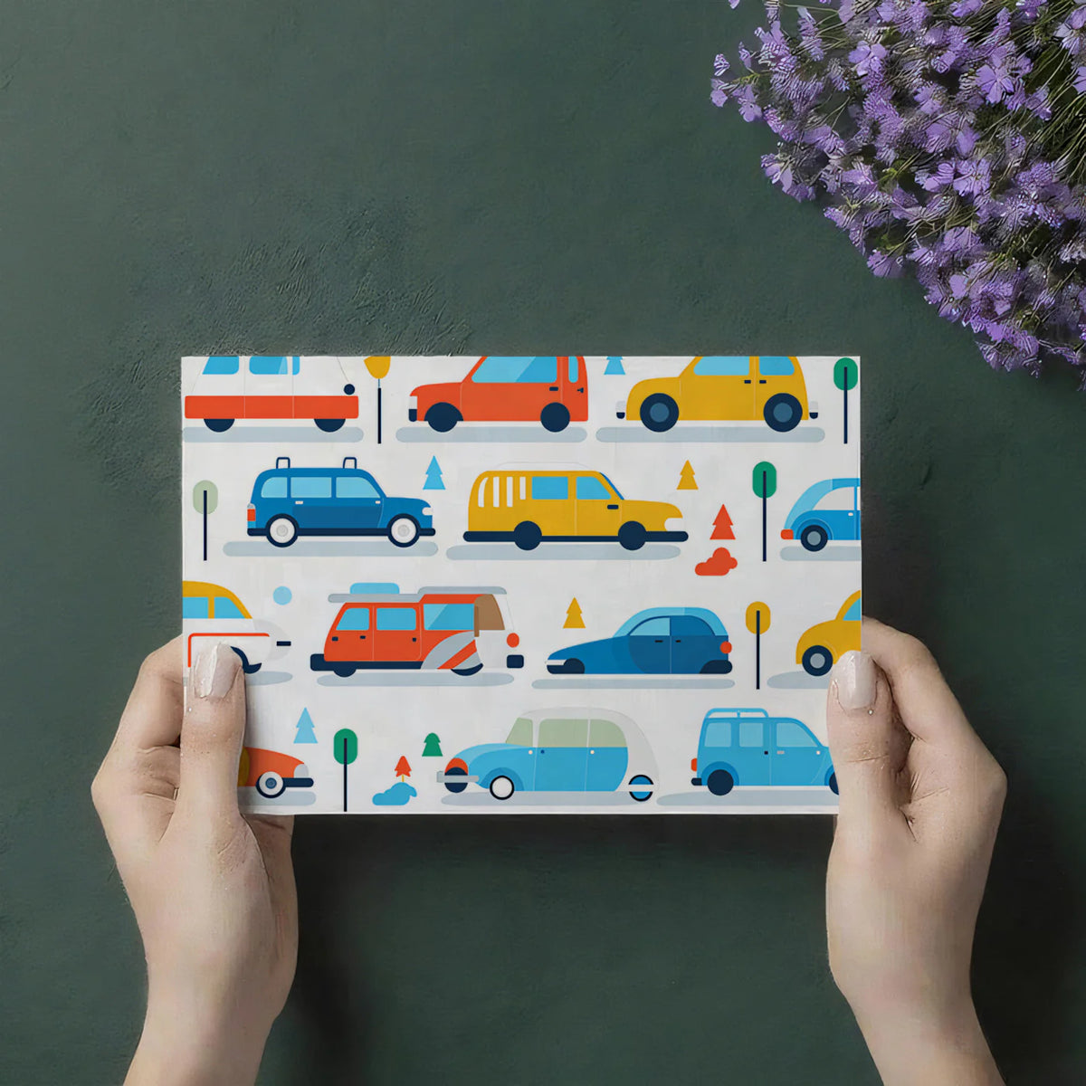 Retro Road Trip Mural Wallpaper —Playful Mid-Century Car Motif Mural Wallpaper - room preview 03