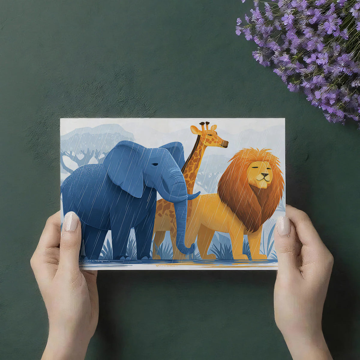 Geometric Safari Rain Mural Wallpaper — Modern Graphic Animal Art Mural Wallpaper - room preview 03