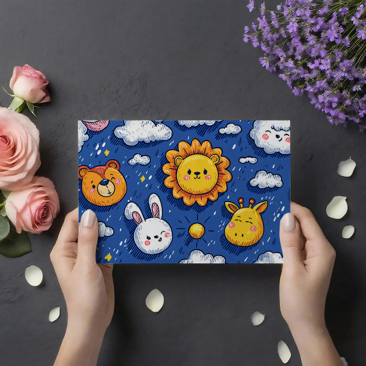 Safari Night Sky Animal Mural Wallpaper — Hand-Drawn Whimsy Mural Wallpaper - room preview 03