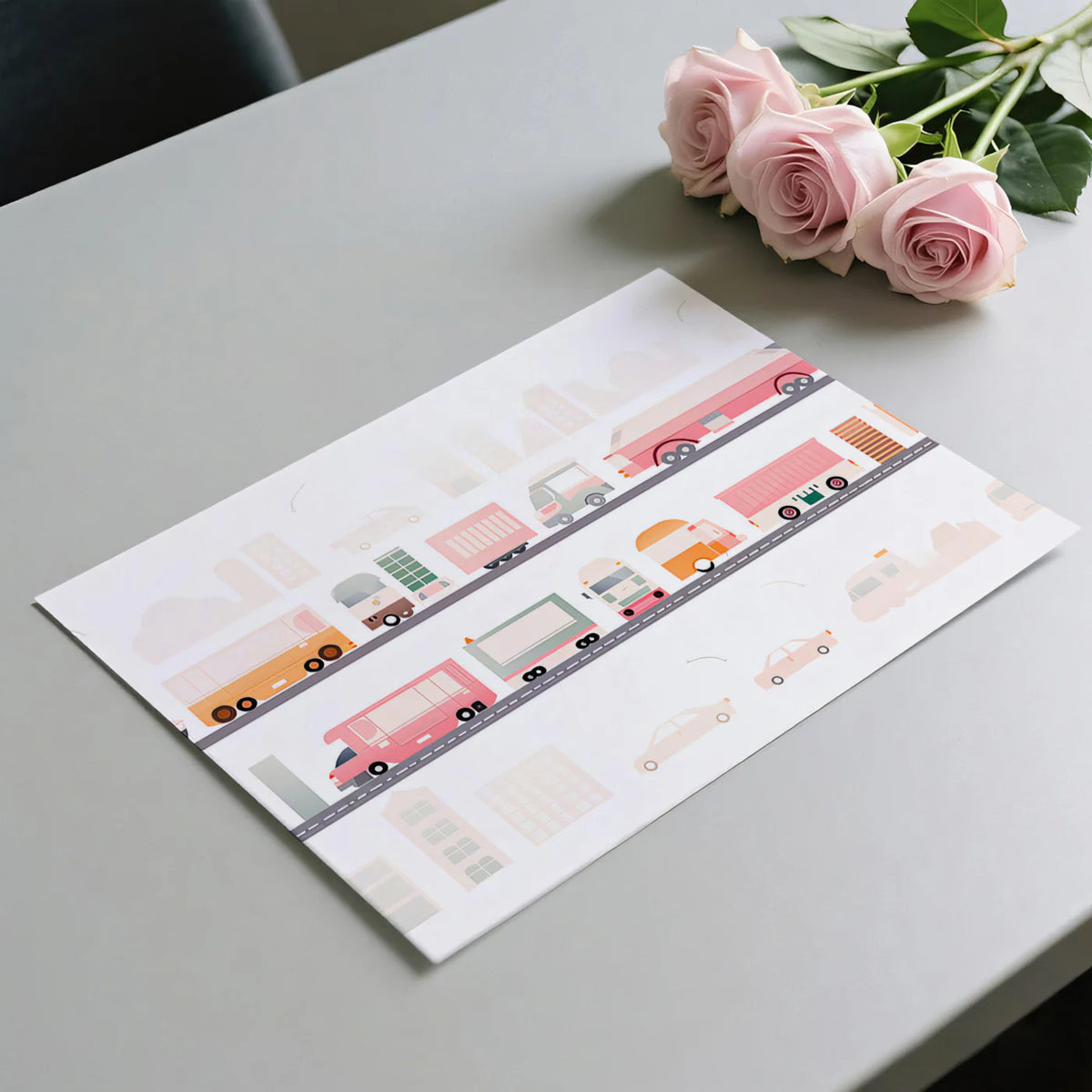Geometric City Truck Mural Wallpaper — Playful Urban Design Mural Wallpaper - room preview 03