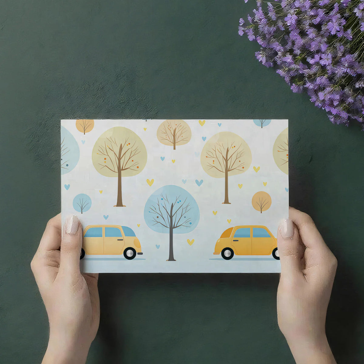 Minimalist Road Trip Mural Wallpaper — Scandi Cartoon Landscape Mural Wallpaper - room preview 03