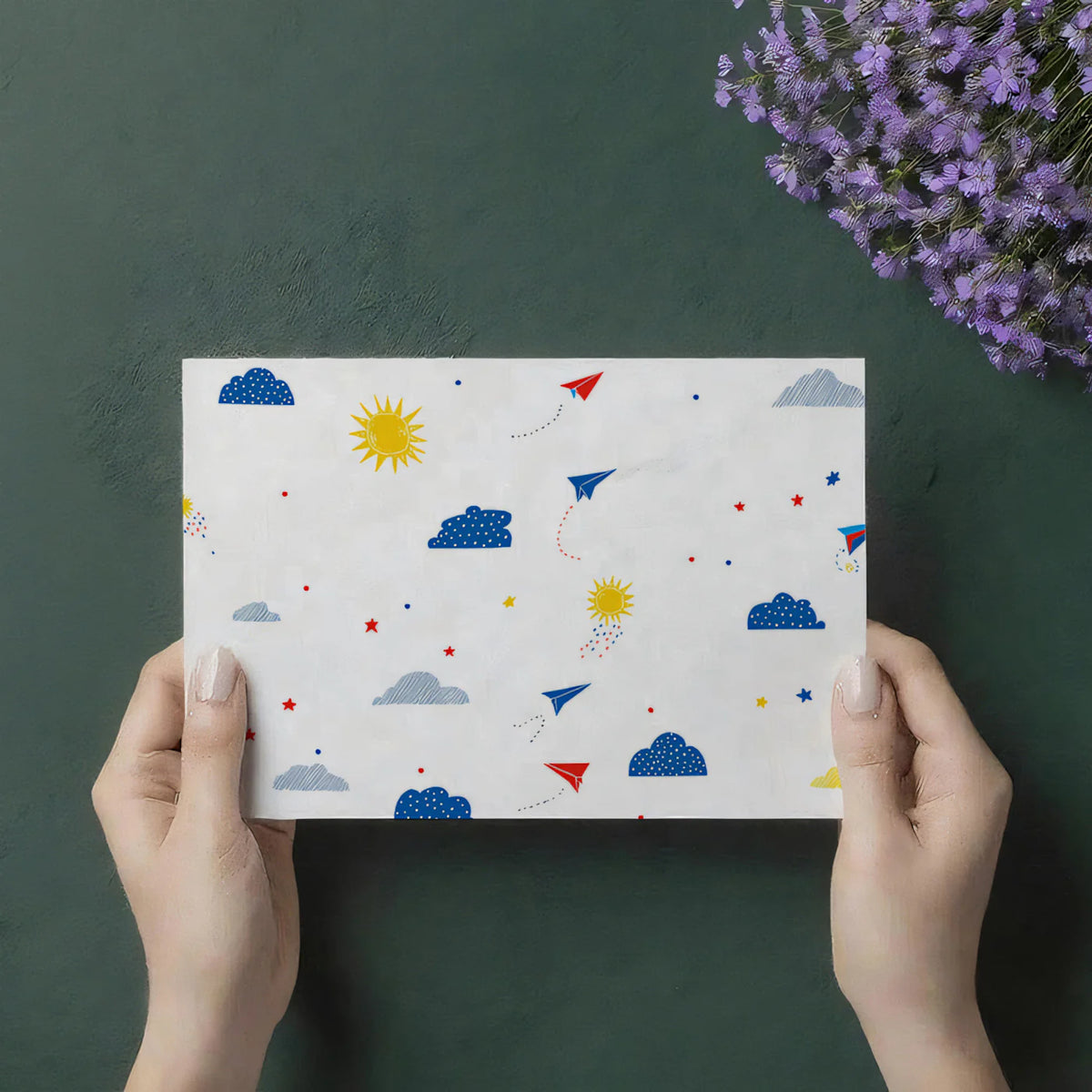 Paper Airplane Sky Mural Wallpaper — Playful Doodle Pattern Mural Wallpaper - room preview 03
