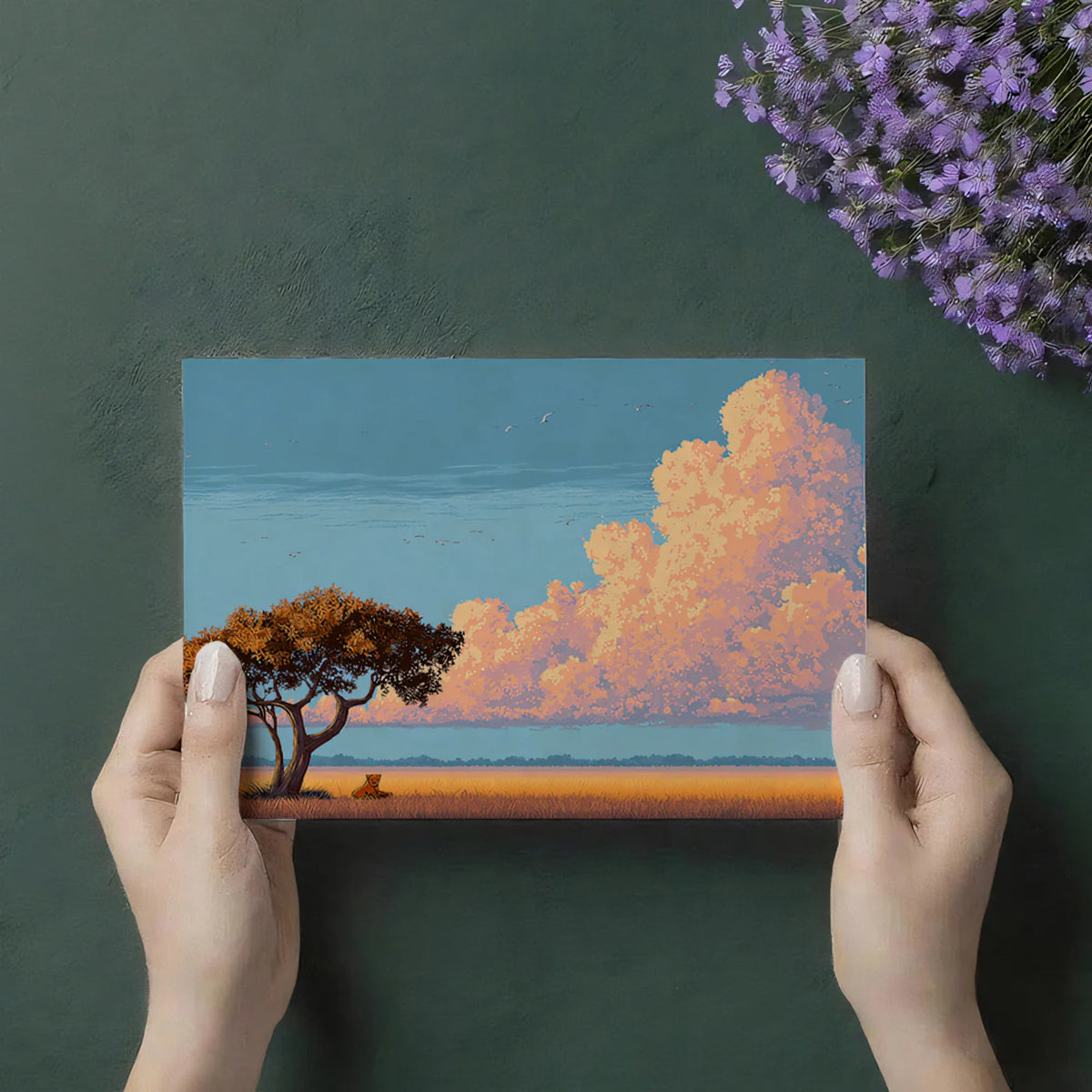 African Savannah Pixel Art Mural Wallpaper — Golden Horizon Scene Mural Wallpaper - room preview 03