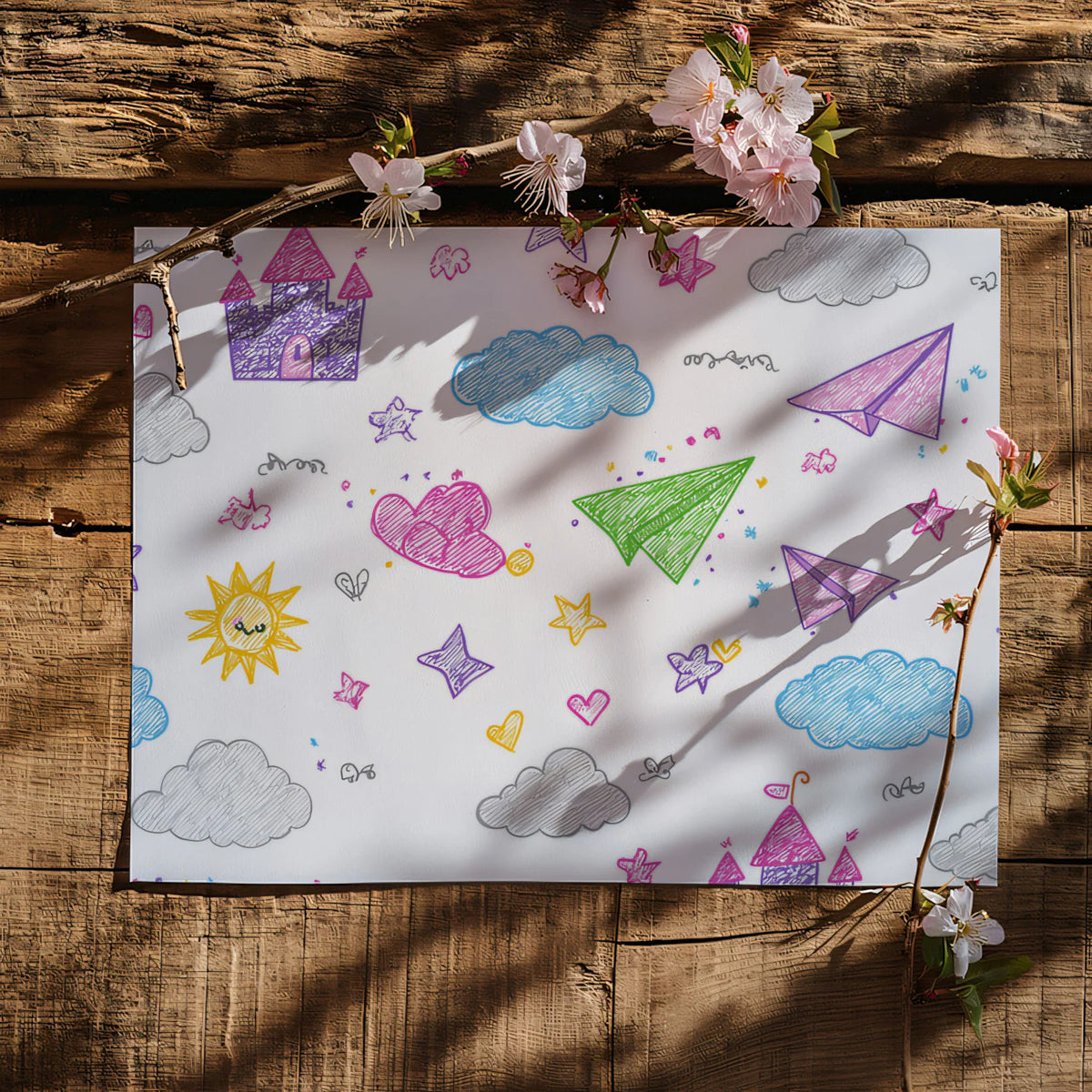 Doodle Kingdom Mural Wallpaper —Whimsical Hand-Drawn Design Mural Wallpaper - room preview 03