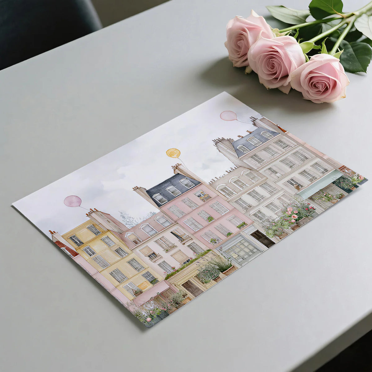 Watercolor Townscape Mural Wallpaper — Whimsical European Street Art Mural Wallpaper - room preview 03