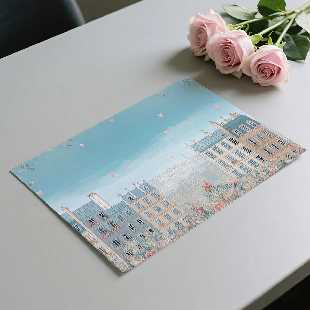 Parisian Morning Cityscape Mural Wallpaper — Whimsical Pastel View Mural Wallpaper - room preview 03