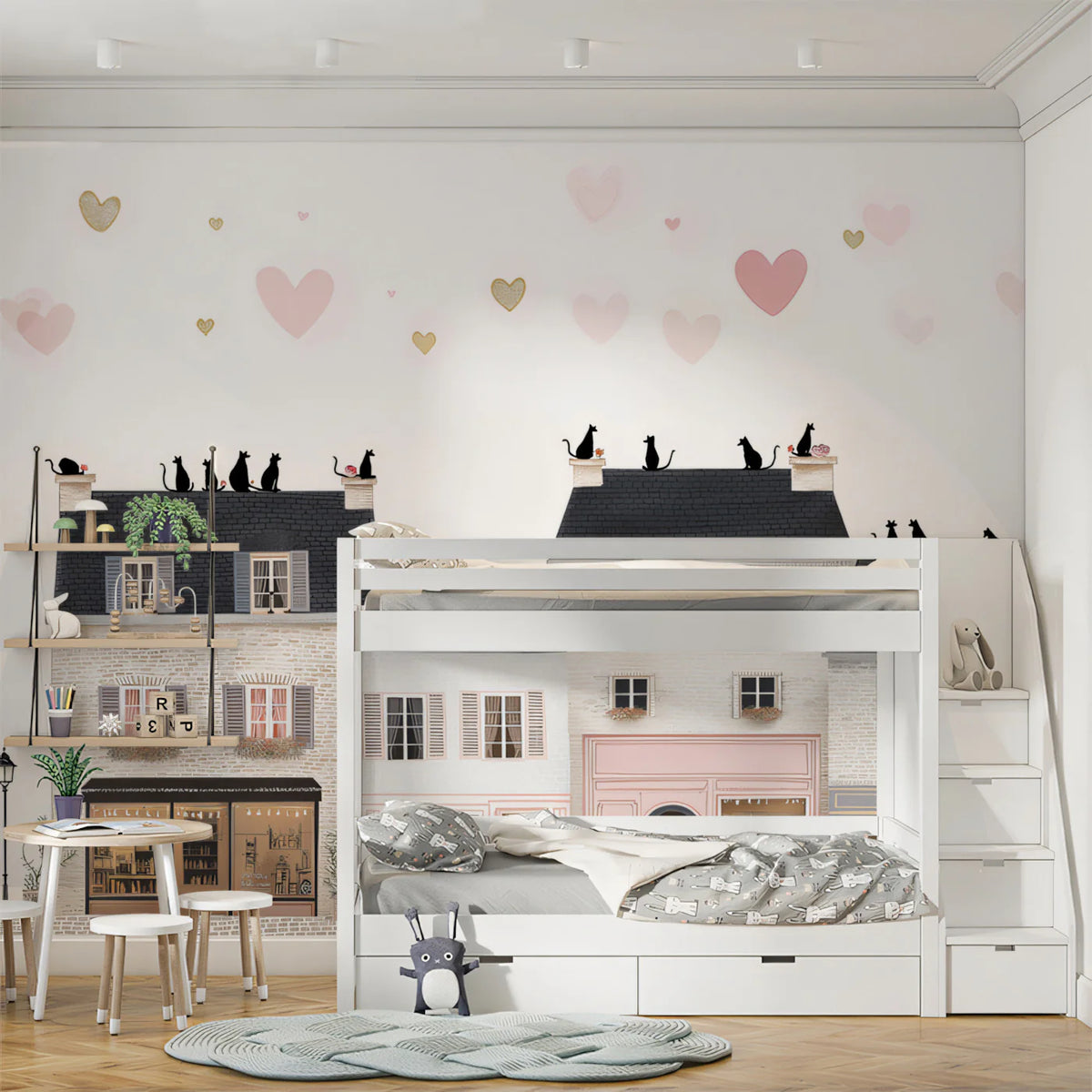 French Boutique Row Mural Wallpaper — Playful Parisian Street Scene Mural Wallpaper - room preview 03