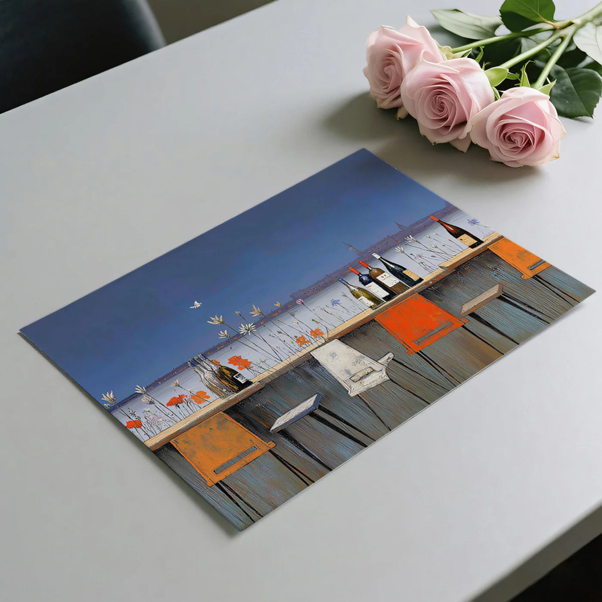 Coastal Bistro Floral Mural Wallpaper — Painterly Skyline View Mural Wallpaper - room preview 03