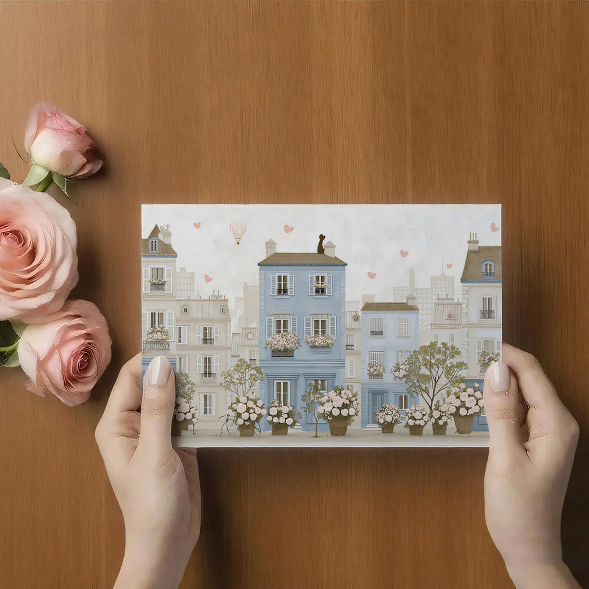 Parisian Street Scene Mural Wallpaper — Soft Floral Illustration Mural Wallpaper - room preview 03