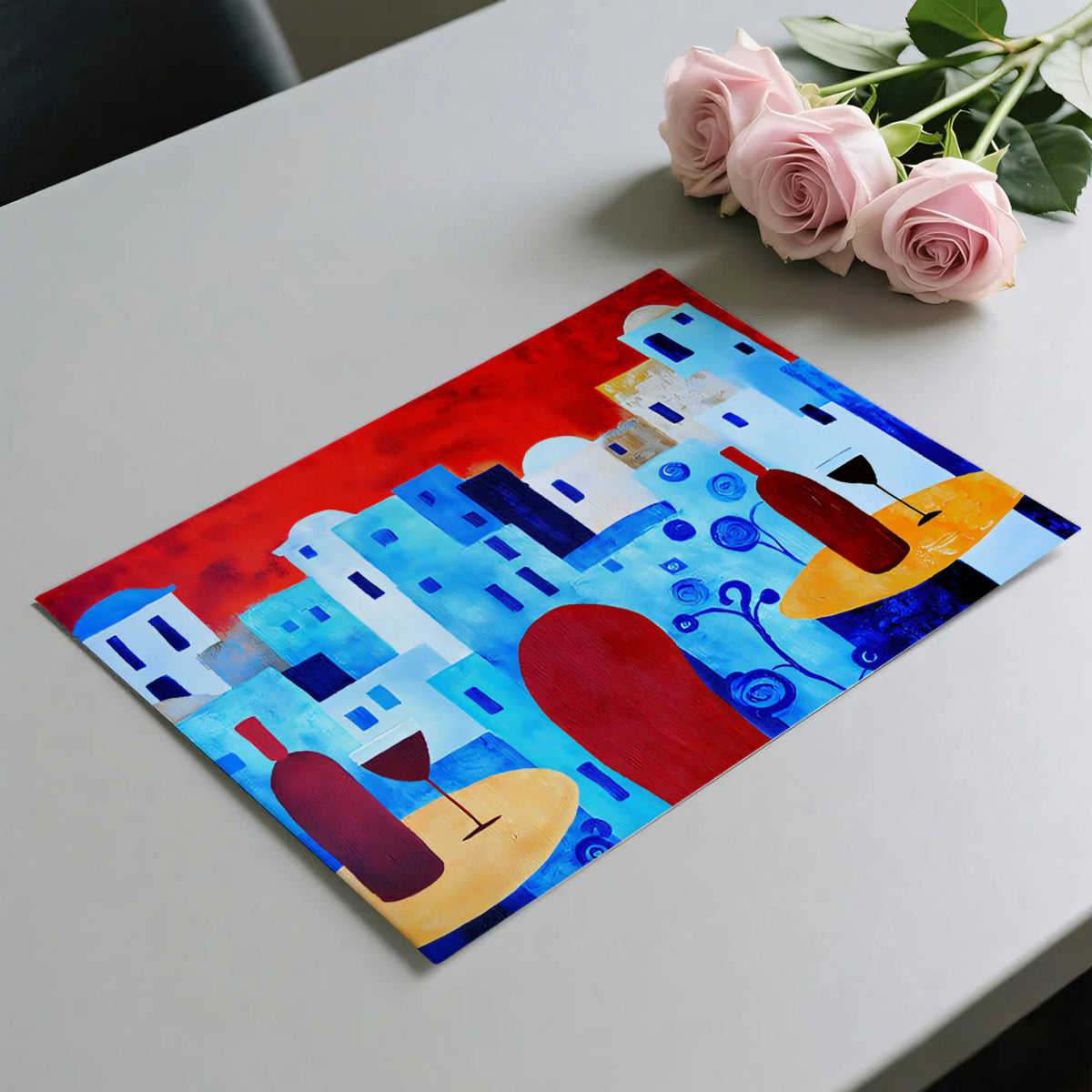 Santorini Sunset Abstract Mural Wallpaper — Bold Painterly Art Mural Wallpaper - room preview 03