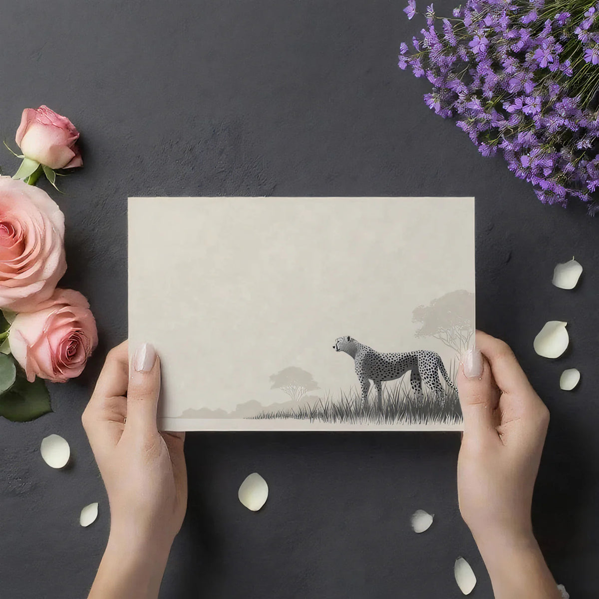 Minimalist Cheetah Savanna Mural Wallpaper — Modern Safari Style Mural Wallpaper - room preview 03