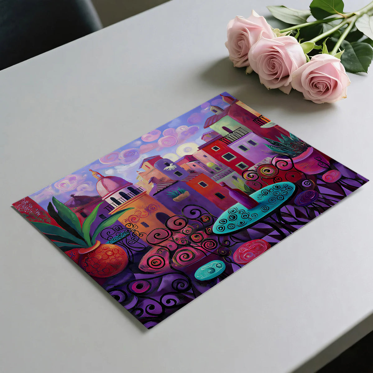 Mediterranean Terrace Mural Wallpaper — Vibrant Oil Painting Style Mural Wallpaper - room preview 03