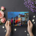 Mediterranean Balcony Night Mural Wallpaper — Artistic Urban Scene Mural Wallpaper - room preview 03