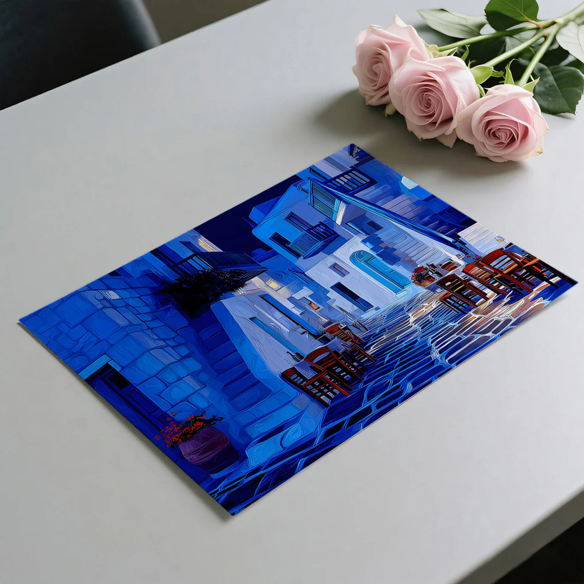 Midnight Greek Alleyway Mural Wallpaper — Impressionistic Style Mural Wallpaper - room preview 03