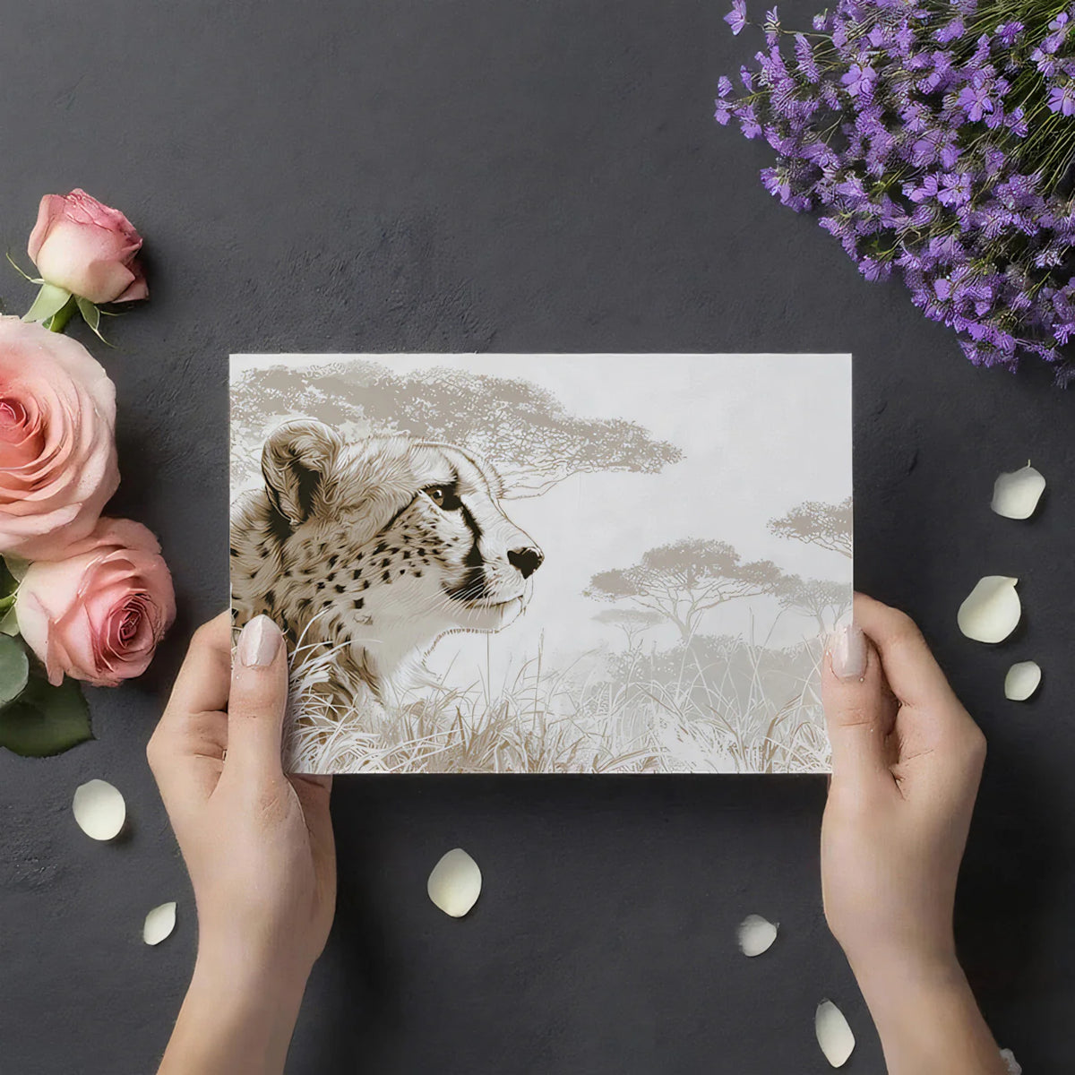 Cheetah Savanna Profile Mural Wallpaper — Minimalist Wildlife Art Mural Wallpaper - room preview 03
