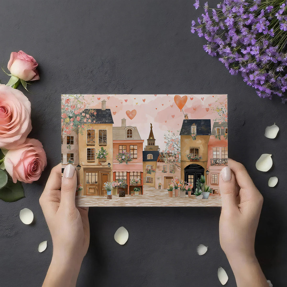 European Village Street Mural Wallpaper — Romantic Floral Scene Mural Wallpaper - room preview 03