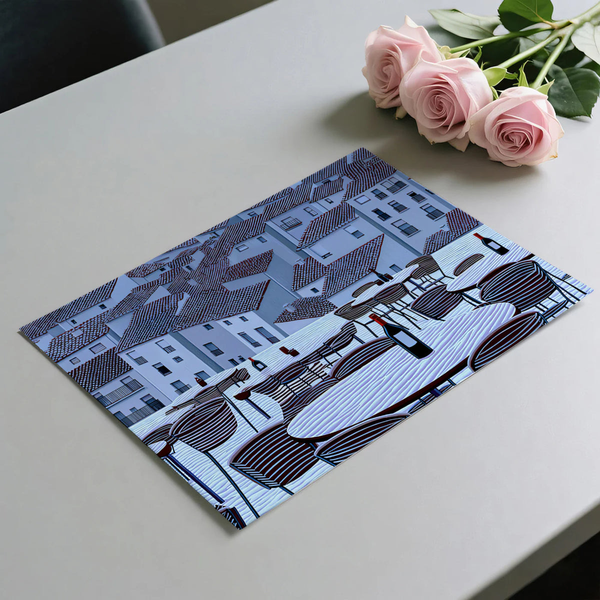 Mediterranean Rooftop Bar Mural Wallpaper — Graphic Urban Scene Mural Wallpaper - room preview 03