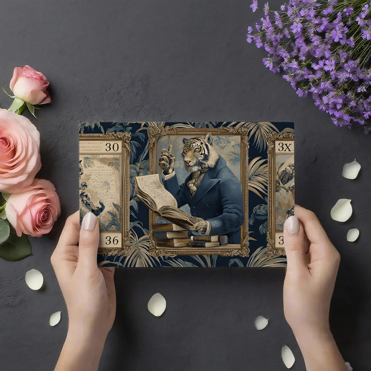 Victorian Tiger Professor Mural Wallpaper — Dark Academia Portrait Mural Wallpaper - room preview 03