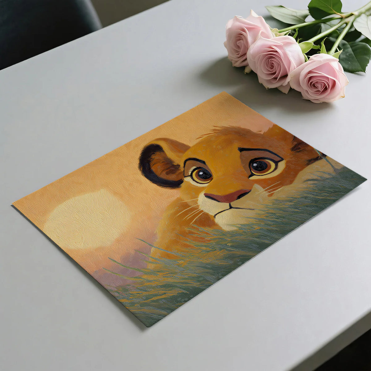 Lion Cub Impressionist Mural Wallpaper — Warm Sunset Nursery Art Mural Wallpaper - room preview 03