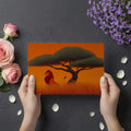African Lion Savanna Mural Wallpaper — Sunset Landscape Illustration Mural Wallpaper - room preview 03