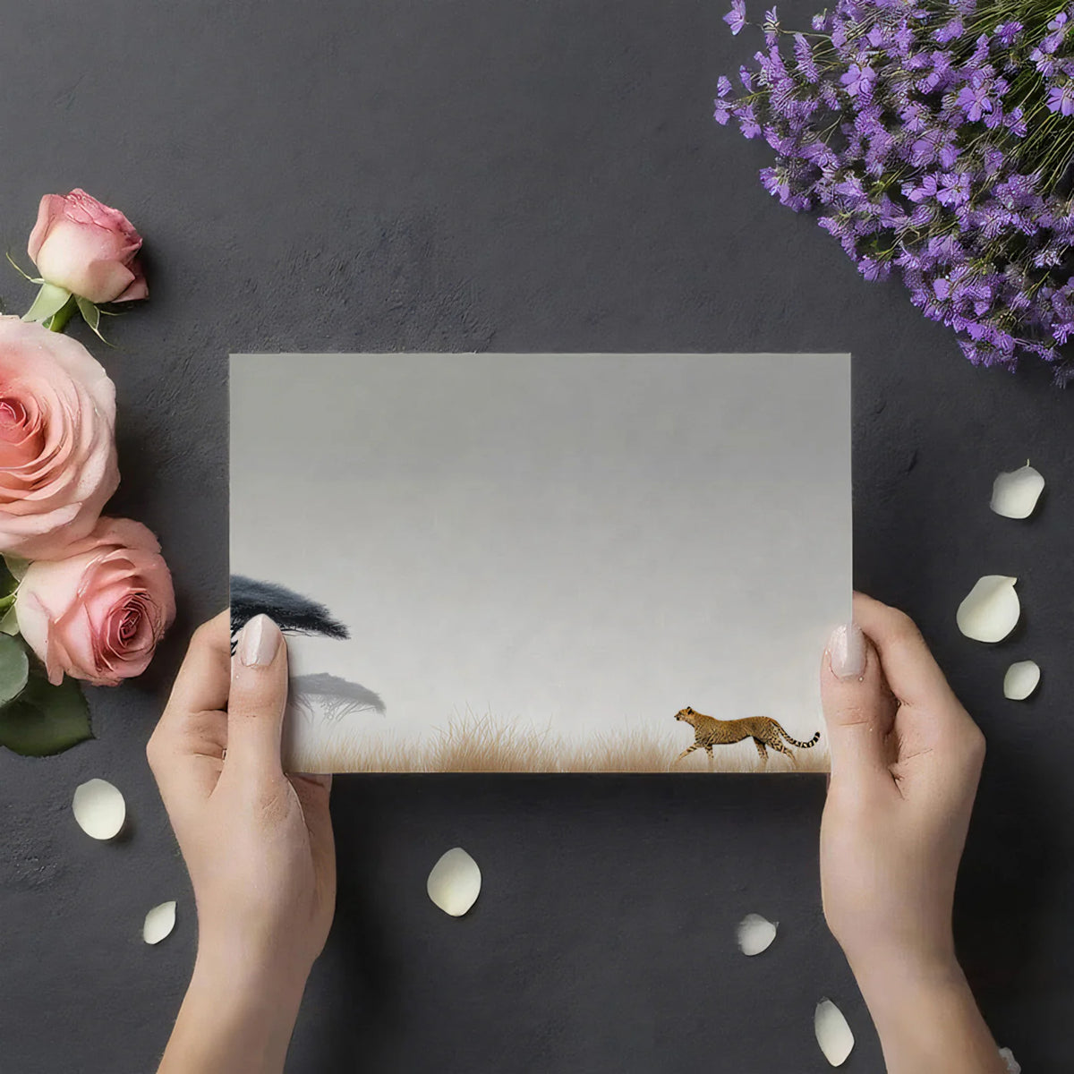 Minimalist Cheetah Savanna Mural Wallpaper — Muted Horizon Design Mural Wallpaper - room preview 03
