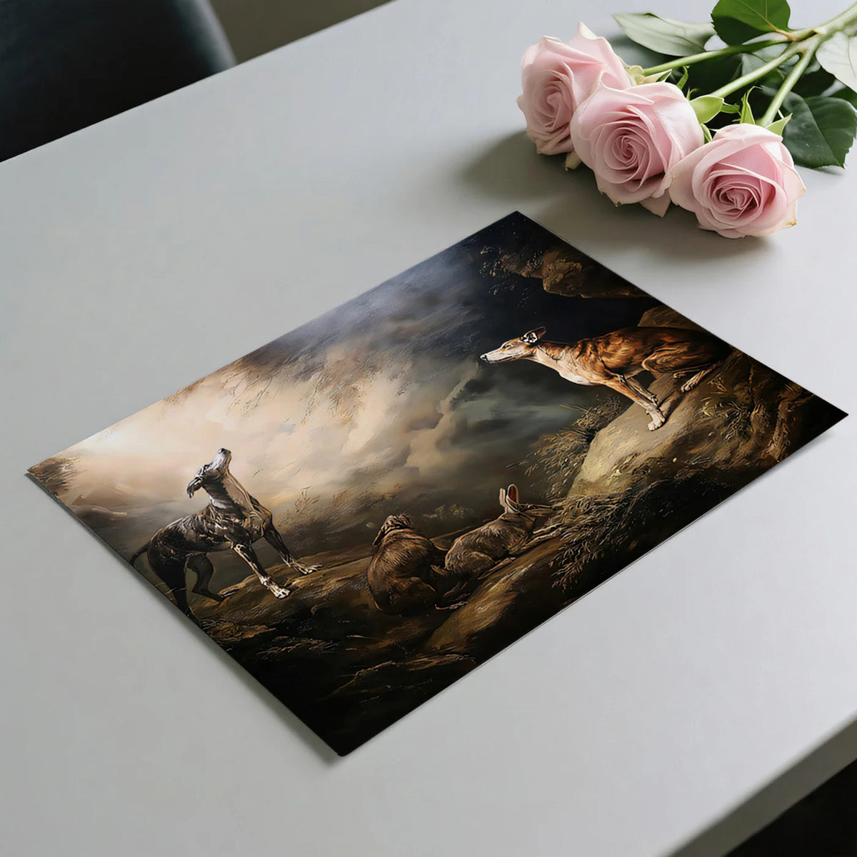 Greyhound Hunting Scene Mural Wallpaper — Dramatic Baroque Oil Painting Mural Wallpaper - room preview 03