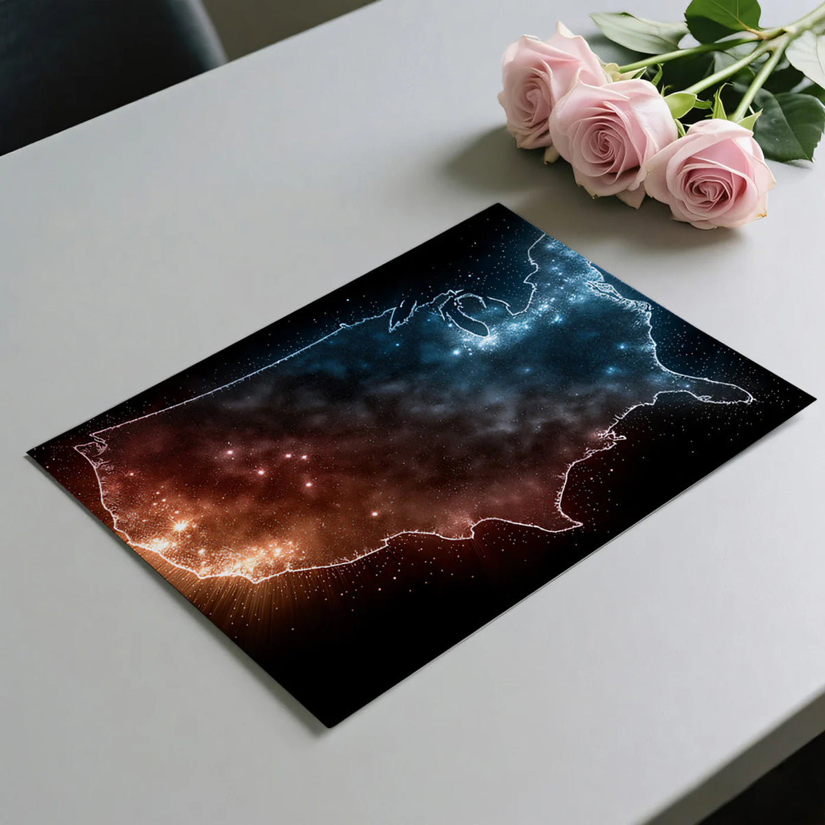 Cosmic USA Map Mural Wallpaper Glowing Stars, Red White and Blue, Abstract Nebula Art Mural Wallpaper - room preview 03