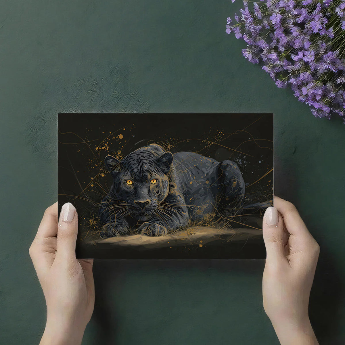 Black Panther Sketch Mural Wallpaper — Bold Gold and Charcoal Mural Wallpaper - room preview 03