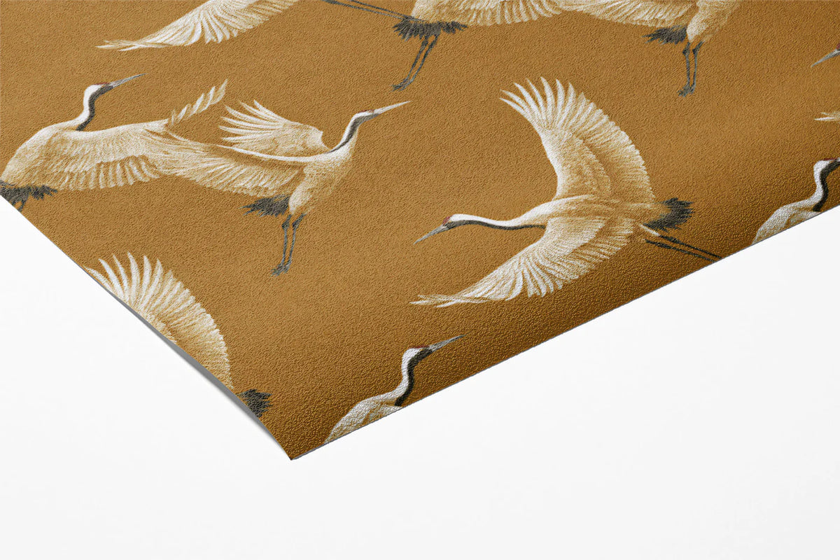 Flying Cranes Mural Wallpaper — Ochre and Cream Traditional Pattern Mural Wallpaper - room preview 03