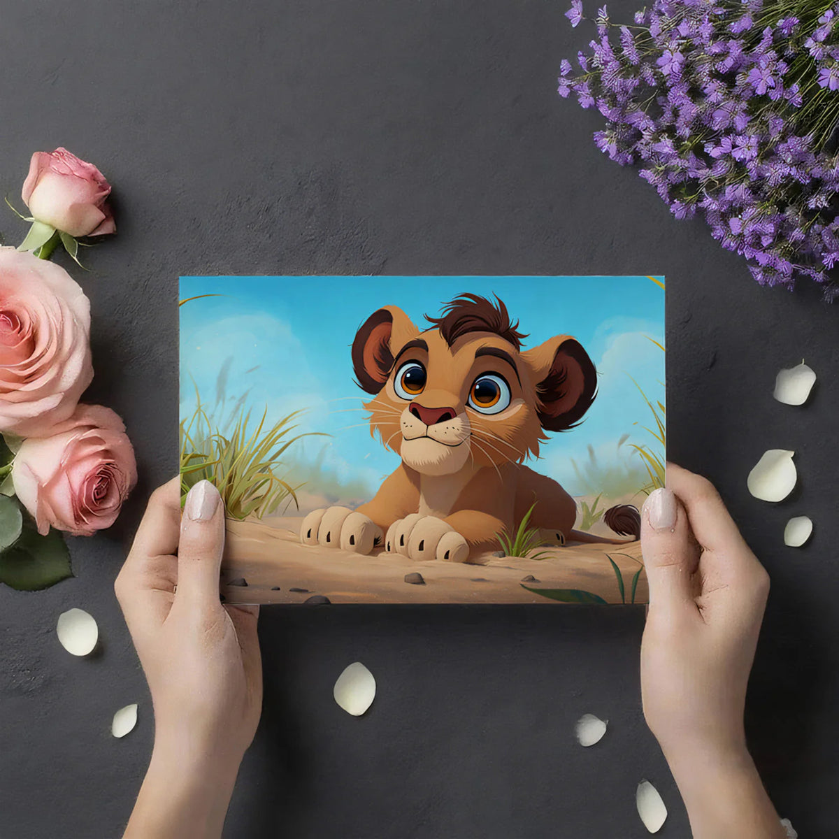 Lion Cub Sunny Savanna Mural Wallpaper — Cheerful Cartoon Wildlife Mural Wallpaper - room preview 03